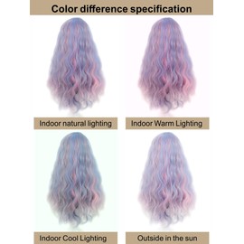 Reewes Long Natural Curly Blue Pink Wigs Women's Natural Synthetic Hair Heat Resistant Daily Party Cosplay Wear