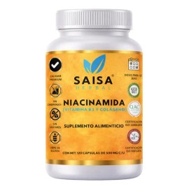 Niacinamida + Colágeno 120 Cáps SAISA HERBAL | Suplemento Alimenticio | Apoyo para Piel, Antiedad y Belleza Natural | Calidad Premium
