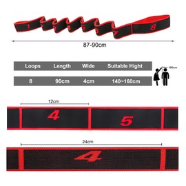 Flyicloud Pack of 2 Yoga Stretching Band, Fitness Band with 8 Loops, Yoga Strap Stretch Band, Yoga Stretch Strap, Resistance Bands for Fitness, Yoga, Pilates, Dance Training