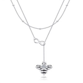 HUKKUN Horse/Cross/Tree of Life/Dragonfly/Heart/Strawberry/Daisy Double Chain Layering Multi-Row Chain Women's 925 Sterling Silver Layered Necklaces Jewellery Gifts for Women, Sterling Silver, Cubic