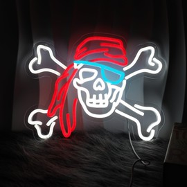 Pirate Neon Light Skull Pirate LED Light Wall Decor Art for Game Room, Boys Room, Bar and Pirate Party Decor