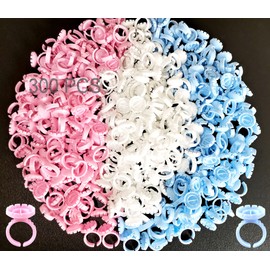 Glue Rings for Eyelash Extension, 300 PCS Glue Rings Lash Glue Ring Bulk Smart Lash Glue Ring Holders, Disposable Eyelash Glue Holder Glue Cups Rings, Flowering Glue Rings Cups (Round Pink&White&Blue)