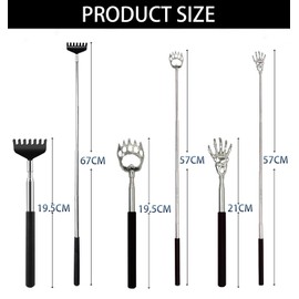 Telescoping Back Scratcher 3 Pack - Stainless Steel Extendable Scratcher with 7-Tine Rake/Bear Claw/Ghost Claw Heads, Durable Portable Massager Tool for Adults, Stocking Stuffers Gifts (Black)