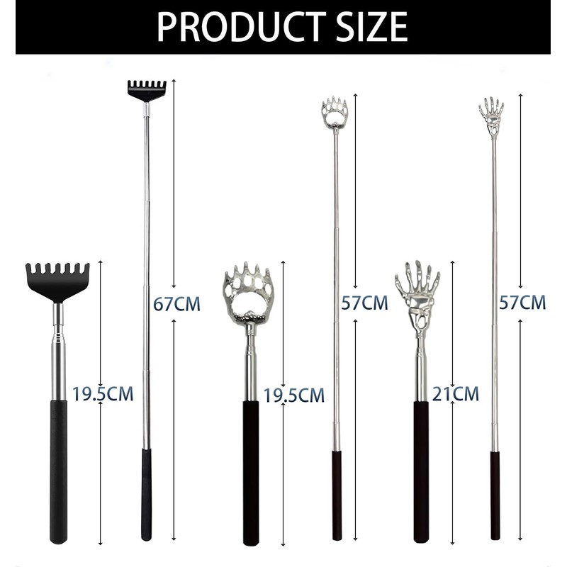 Telescoping Back Scratcher 3 Pack - Stainless Steel Extendable Scratcher