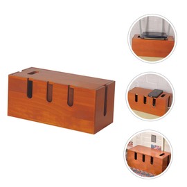 KOMBIUDA Power Cord Management Box Rustic Wooden Cable Organizer for Desk Appliances Durable Storage Case for Power Strips Chargers and Cords Easy Installation Capacity