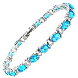 RIZILIA Tennis Bracelet [18cm/7inch] with Oval Cut Gemstones CZ [Aquamarine] in 18K White Gold Plated, Simple Modern Elegance