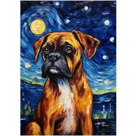 Starry Night Boxer Dog Jigsaw Puzzle 1000 Pieces for Adults - Glow in The Dark Puzzle Gift for Boxer Dog Lovers - 1000pc Glowing Lights Decor Puzzles (50x70cm / 19.685"x27.559")
