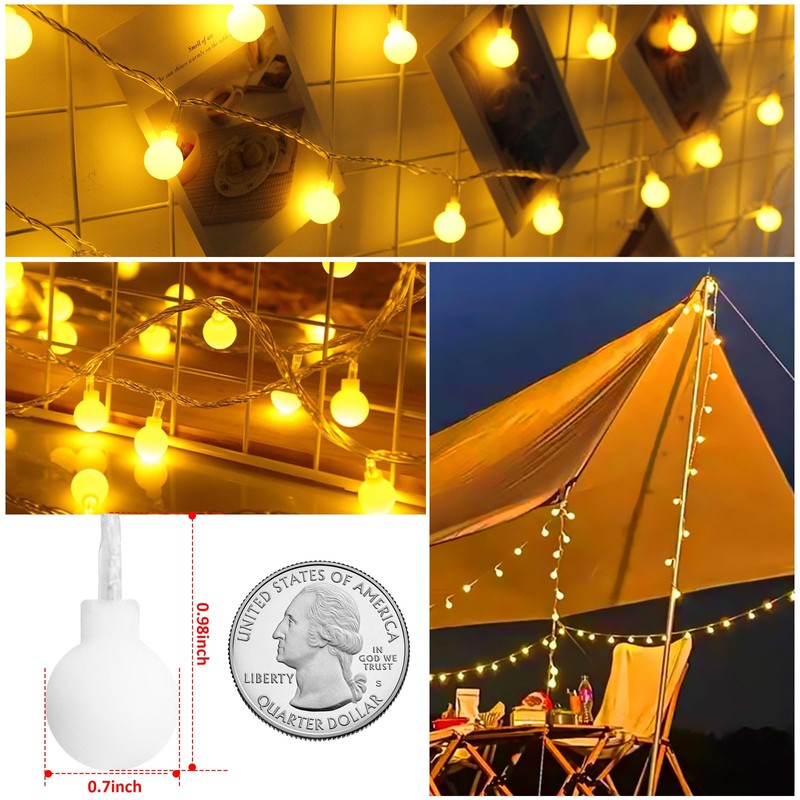 Battery Operated LED Globe String Lights, 2-Pack Total 52FT 120LEDs