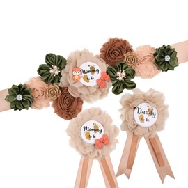 AISWI Maternity Flower Sash Belt Satin Ribbon Belly Band with Rhinestone Pearls for Mom to Be Daddy to Be, 04. Forest Little Fox, One Size