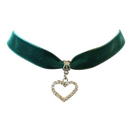 dunns-jewels Classic 16mm Choker in Green Velvet with a Rhinestone Heart