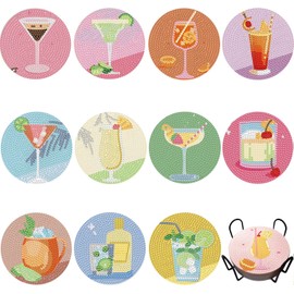 12 Pcs Diamond Painting Coasters Kits with Holder,Cocktail Diamond Art Coasters Set for Drinks Coffee Table, Diamond Painting kit for Beginners Adults DIY Art Craft Gifts Home Decors (12pcs Cocktail)