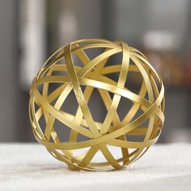 Gold Decorative Sphere, Metal Coffee Table Decor Sculpture, Modern Home Decor Accent for Tabletop, Centerpiece, Shelf Display- Elegant Metal Sphere Decor with Luxury Golden Finish