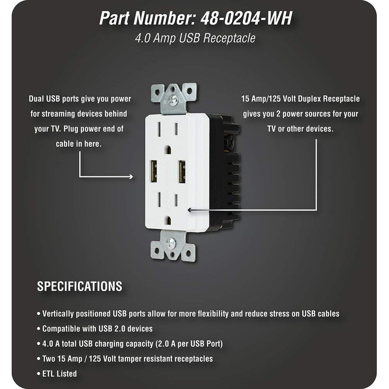 DATA COMM Electronics 48-0204-WH High-Speed Décor Duplex Receptacles Electrical Wall