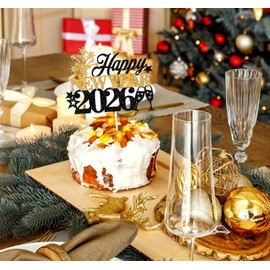 Decoración para tartas Happy New Year 2026, Goodbye 2025 Hello 2026, suministros de decoración para fiestas de Nochevieja, purpurina negra y dorada