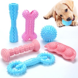 Angecado 6 Pack Puppy Chew Toys for Teething, Interactive Pink Blue Small Dog Enrichment Toys for Small Medium Dogs Soft Rubber Puppy Teething Toys Dog Toy Pack for Small Puppies