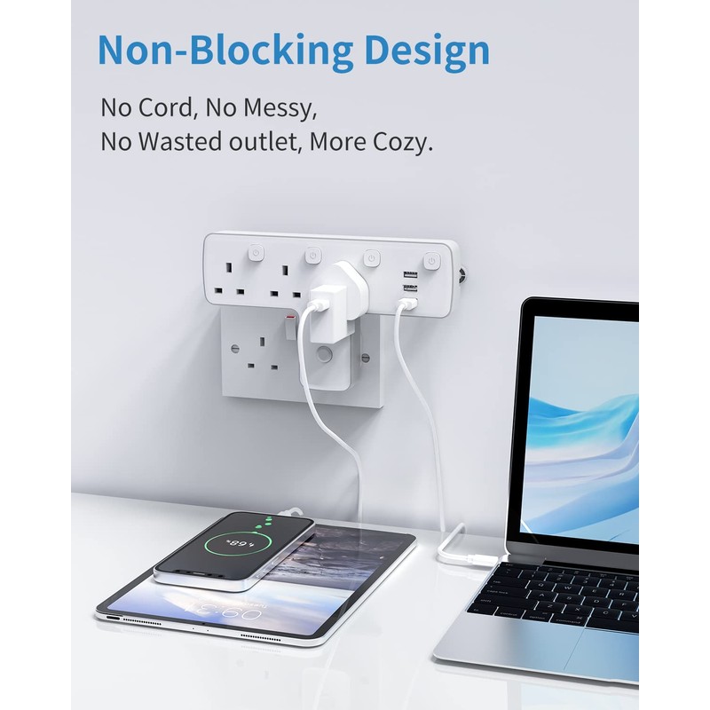 Plug Adapter, Mscien 3 Way Extension Plug with 3 USB,