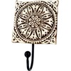 GURU SHOP Indian Wall Hook Ornament - Flower, Brown, Wood,