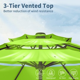 Tobeos 9FT 3 Tiers Patio Umbrella with Auto Tilt and Crank,Outdoor Table Market Umbrella with 8 Sturdy Ribs for Garden,Lawn,Deck,Backyard and Pool,Apple Green
