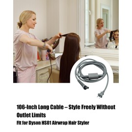 Curly Hair Rod Power Cord Fit for Dyson HS01 Airwrap Hair Styler, Curler Power Cord Cable Line Repair Set, 9 Feet