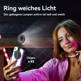 UUE Magnetisches Selfie-Licht, 3 Farbtemperatur-Selfie Lichtring, 180° Flip-Ringblitz, Magnetisches Ringleuchte, Type-C-Aufladen, Fülllicht für Selfies, Live-Übertragungen und Videokonferenzen