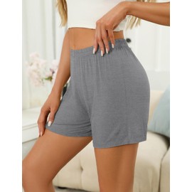 LOMON Womens Boxer Shorts Casual Summer Modal Pajama Lounge Sleep Pj Comfy Wide Leg Shorts High Waist Bottoms(Black&Grey,M)