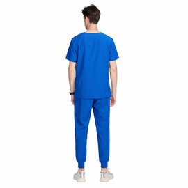 Uniforms World Louis Scrubs Set for Men — Classic V-Neck Stretch Top & Jogger Pants Yoga Waistband, 8 Pockets, Anti-Wrinkle