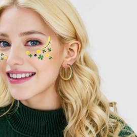 GLOQUAT CZ Gold Green Hoop Earrings 14K Gold Plated Hoop Earrings for Women Vintage Green Cubic Zirconia Hoop Earrings Fashion Round Circle Hoops Earrings Green Accessory for Green Festival 35mm