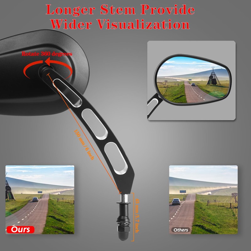 LDJXDADI Black 8mm Rear View Mirrors for Touring Road Glide