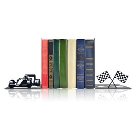 Unique Formula 1 Bookends - Boys' Race Car Room Decor - Racing Gifts & F1 Merchandise - Decorative Bookends for Shelves - Modern Book Stopper to Hold Books