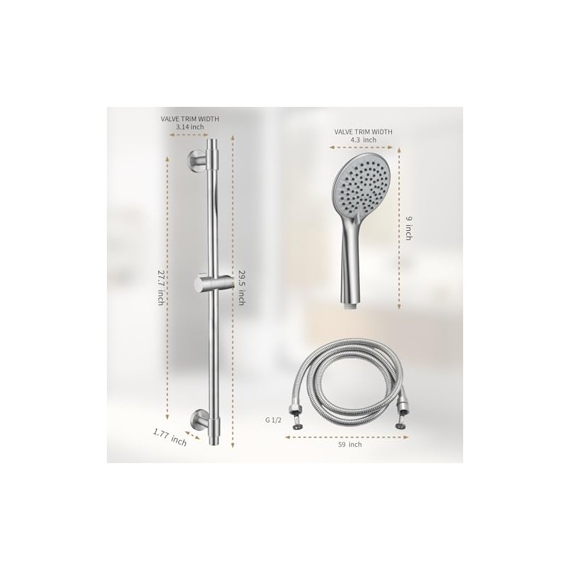 Adjustable 30-Inch Shower Slide Bar with 5-Function Handheld Shower Head,