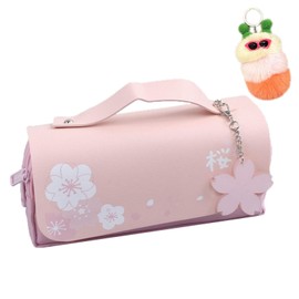 Oxford Pencil Case Large Capacity with Handle Large Pencil Bag with 3 Compartments Waterproof for Girls, pink, Pencil Case