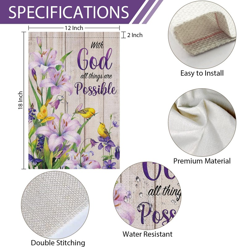 Heyfibro "With God All Things Are Possible" Spring Garden Flag
