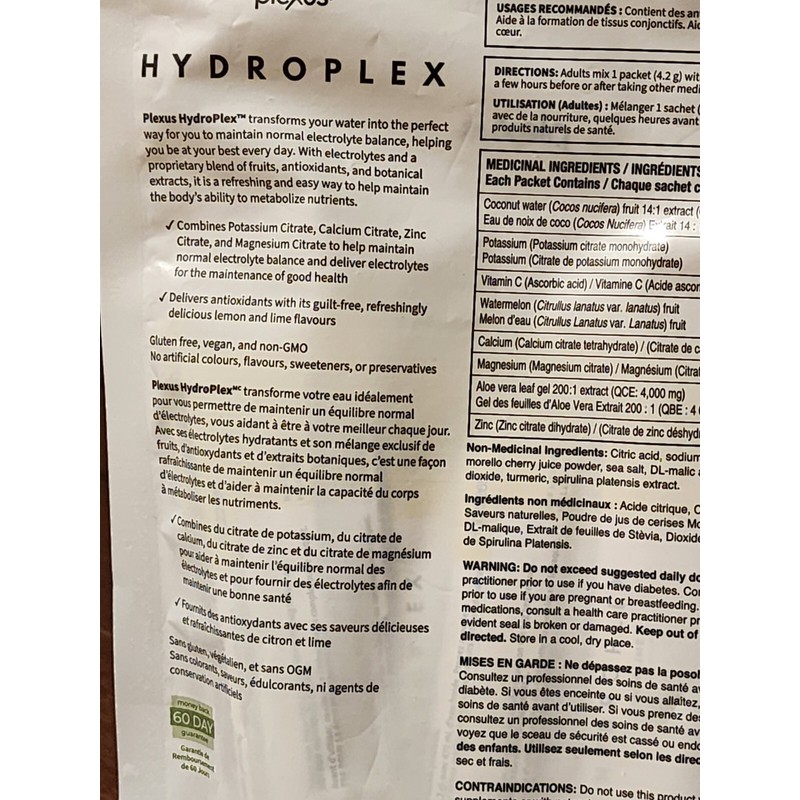 Plexus Hydroplex Electrolyte Drink Mix Lemon Lime New 20 Single