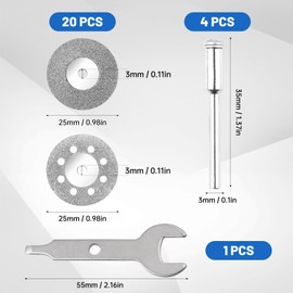 Diamond Cutting Wheel (25mm) 20pcs with 402 Mandrel (3mm) 4pcs Mandrel for Rotary Tool