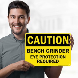 Caution Bench Grinder Eye Protection Required Sign, 10x14 Inches, Rust Free .040 Aluminum, Fade Resistant, Made in USA by My Sign Center