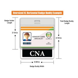 Oversized CNA Badge Buddy Horizontal - Extra Large Badge Buddies Role I’D Backer Card for Nurses - 3 3/8 X 4 1/8 - Wear with Existing I'd Holder - USA Printed by Specialist ID (Black)