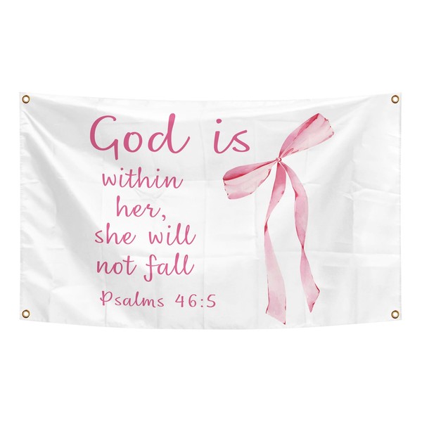 Pink Bow Flag Christian Tapestry 3×5 FT Banner God is
