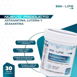 BDM LIFE Astaxantina, Luteína y Zeaxantina, Suplemento Alimenticio para la Salud Visual y Protección Ocular Avanzada, 60 Cápsulas