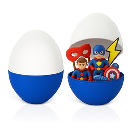 2er-Set Riesen Kunststoff-Ei 25 cm – blau/weiß – befüllbare Geschenkverpackung für Spielzeug, Schokolade & kleine Überraschungen – kreative Box für Jungen, Kindergeburtstag, Einschulung & DIY