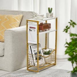 ZEXVIDA Narrow Side Table, Skinny Small End Tables with Magazine Holder, 3 Tier Small Sofa Side Table for Smalls Spaces, Sofa Couch Tables Bedside Table for Living Room Bedroom Office