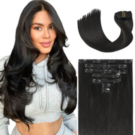WindTouch Black Hair Extensions for Women, 18 Inch 70g 7pcs Natural Black Clip in Hair Extensions Real Human Hair, Soft Natural Straight Remy Human Hair Clip in Extensions for Women