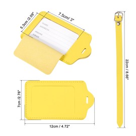 sourcing map Luggage Tag PU Holders, 12x7cm Baggage Label Identifier with Straps for Backpack Travel Bag Suitcase, Yellow Pack of 3