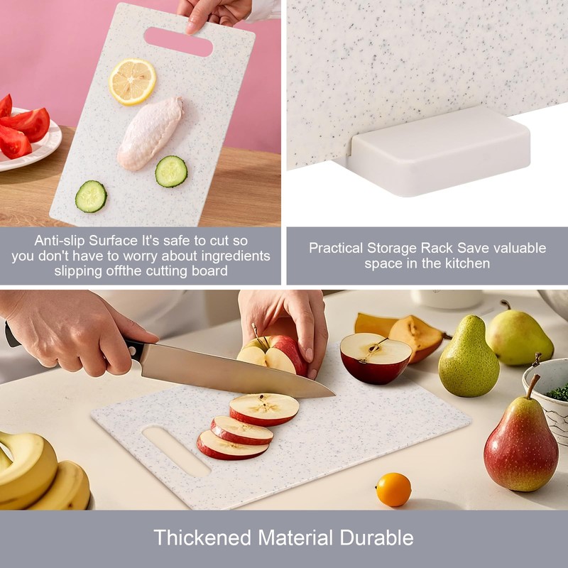 Set of 4 chopping boards with base, double-sided plastic chopping