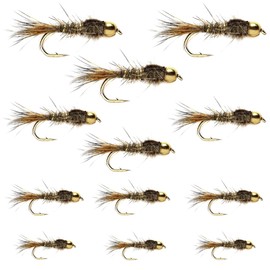 The Fly Fishing Place Bead Head Gold Ribbed Hare's Ear Nymph Collection Fly Fishing Flies - Set of 12 Flies 3 Each Hook Size 10, 12, 14, 16