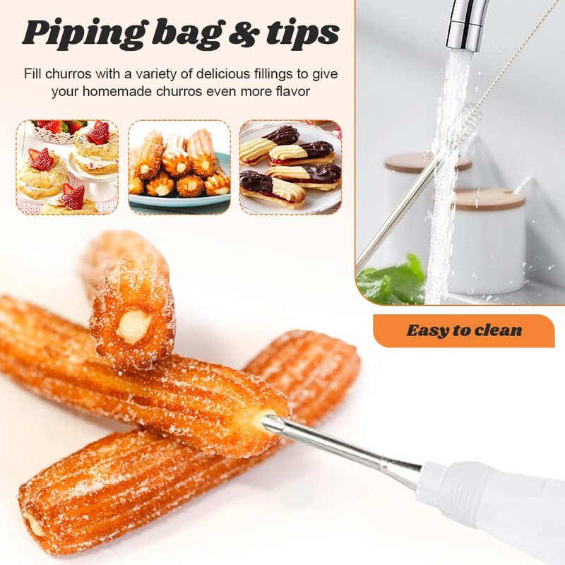 Churro Maker Machine, Stainless Steel Churros Gun Kit with 8