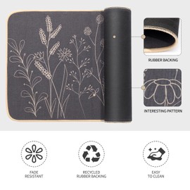 Kitchen Mats for Floor 2 Piece,Floral Plants Bee Spring Kitchen Rugs Sets of 2,Non Slip Kitchen Rug for Floor (Flowers/Grass Black,17"x29"+17"x47")