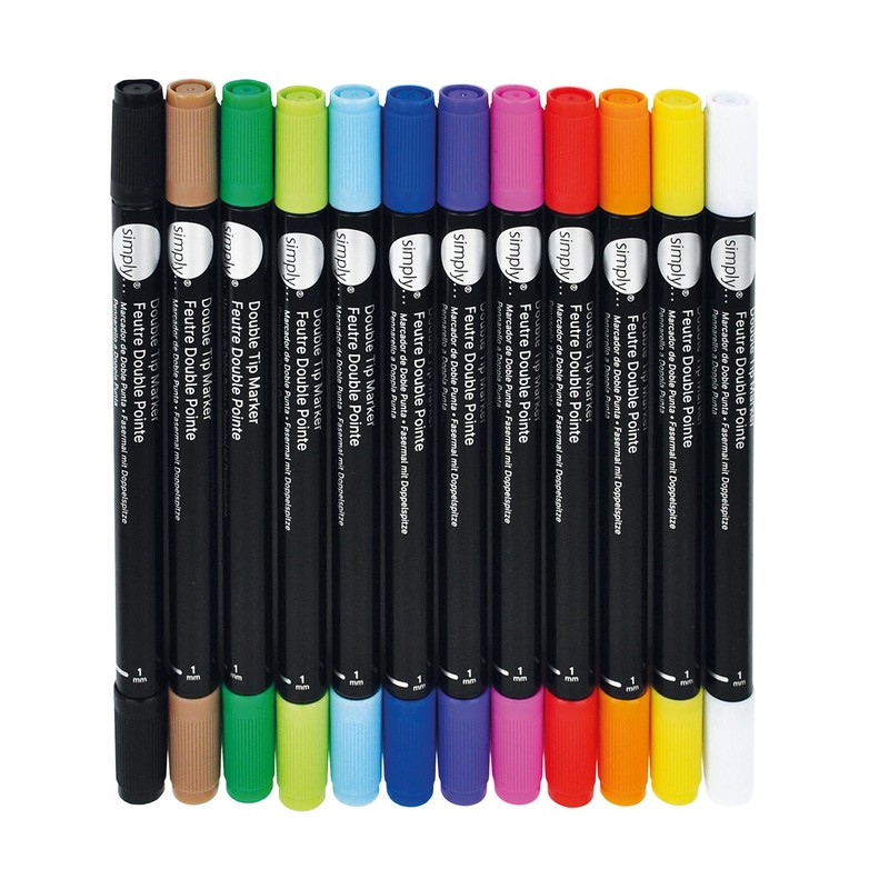 Daler-Rowney Simply Dual Tip Marker Set, 12 Pens, Assorted Colours,