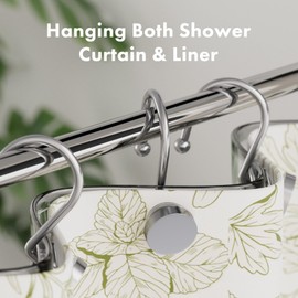 AmazerBath Shower Curtain Hooks, Shower Curtain Rings, Heavy Duty Modern Decorative Chrome Shower Curtain Hooks Rust Proof Smooth Glide Shower Hooks for Shower Curtain Liner Shower Rod Hook, 12Pcs