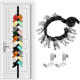 NOASUNG Hat Organizer CapRack, Cap Racks, 20 Stainless Steel Hook,Over Door Organizer Hanger for Baseball Hat, Adjustable Buckles, Black, Cap Display Storage Over The Door/Closet/Wall, 1 Pack