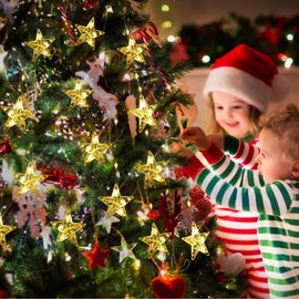 Elktry Christmas Window Lights, 76LEDs 9 Star Curtain Lights, Warm White&Multicolor, IP65 Waterproof, Timer & Memory Function, 8 Modes Indoor/Outdoor Decoration for Xmas, Birthday, Wedding, Bedroom